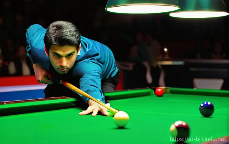 당구 TV 중계 일정 - **Prompt 1: Intense Tournament Focus**
    "A professional male billiards player, a person of Arab d...