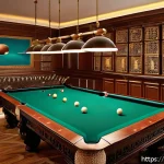 Home 18 당구 공 무게 차이 - A detailed, realistic scene of a professional billiards table set in a traditional Arabic-style room...