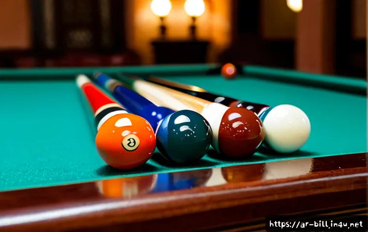 당구 큐팁 종류와 특징 - Photorealistic close-up comparison of billiard cue tips arranged on a clean emerald pool table: soft...